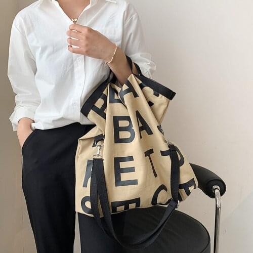2021 Summer New vintage canvas bag big size tote bags for women Korean trend ladies hand bags Letter print Large womens bag