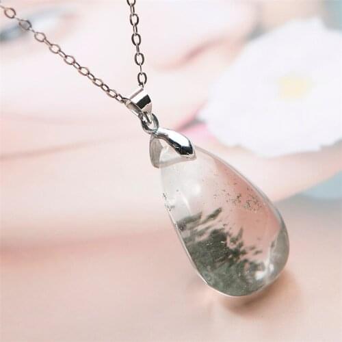 Precious Natural Green Phantom Quartz Pendant Necklace Crystal Gems Water Drop Bead Fashion Woman Men Pendant 27*17*15mm