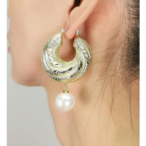 Punk Copper Africa Earrings Hoops For Women Thick Statement Simulated Pearl Earrings Fashion Jewelry Big Wholesale UKMOC