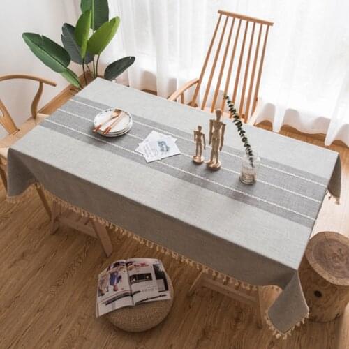Cotton Linen Wedding Tablecloth Hotel Picnic Table Square Rectangular Table Covers Home Dining Tea Table Decoration Lace Tassel