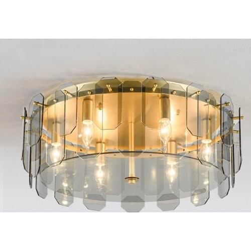 LED Ceiling Light Smoke/Amber Glass Postmodern Simple Panel Lamp For Living Room Bedroom Kitchen Indoor Deco Round Fixtures E14