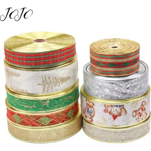 JOJO BOWS 35/38/50/55/63mm 5y Cloth Glitter Organza Ribbon For Christmas Decoration Printed Tape For Craft DIY Hair Bow Supplies