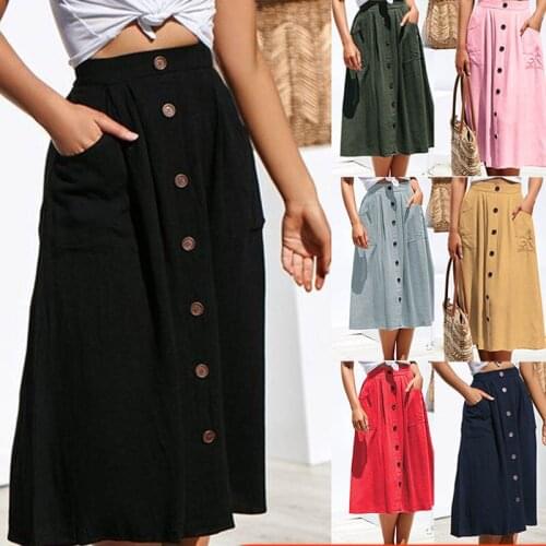 2020 New Summer Skirt Womens Loose Pockets Wild Black Large Size Woolen Skirt