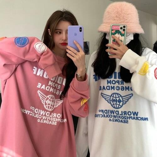 2021 Korean vintage cartoon print long-sleeved sweatshirt women spring and autumn loose Korean hoodie