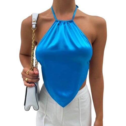 Womens Summer Sexy Halter Sleeveless Vest Casual Fashion Solid Color Off-shoulder Lace-up Backless Camisole