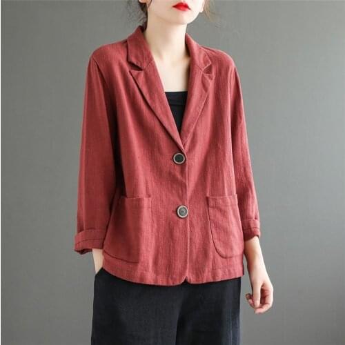 2020 New Cotton/Linen Suits Blazer Women Work Office Ladies Long Sleeve Spring Autumn Casual Blazer Loose Multicolor Jacket