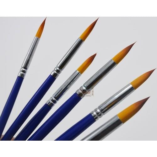 ZHOUXINXING 6 pcs gradual change color round head high quality nylon gouache brush blue birch wood short rods artist paint brush
