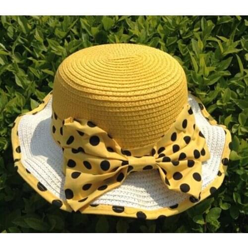 10pcs/lot korean style summer spring chidren girl straw hat bow dot sun hat casual beach cute hat free size