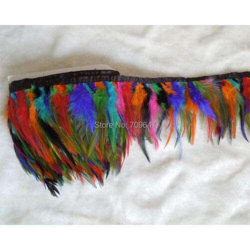 10YARDS/LOT! Height 10-15cm Hackle Feather Trimming Fringe Multicolor Rooster Feather Trim for crafts clothes,Feathered