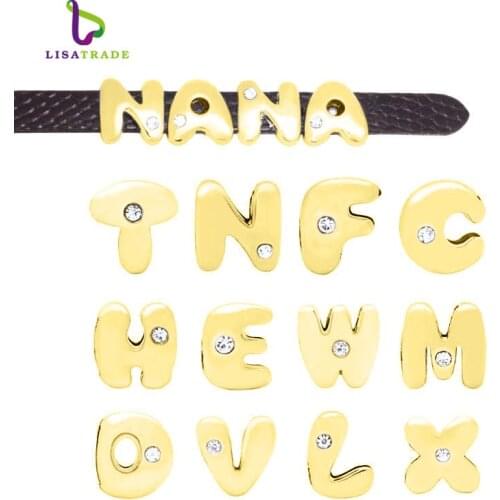 1300Pcs Gold Fat Slide letter charms A-Z English Alphabet Fit For 8mm Mesh wristband bracelet and Pet Collar LSSL36*1300