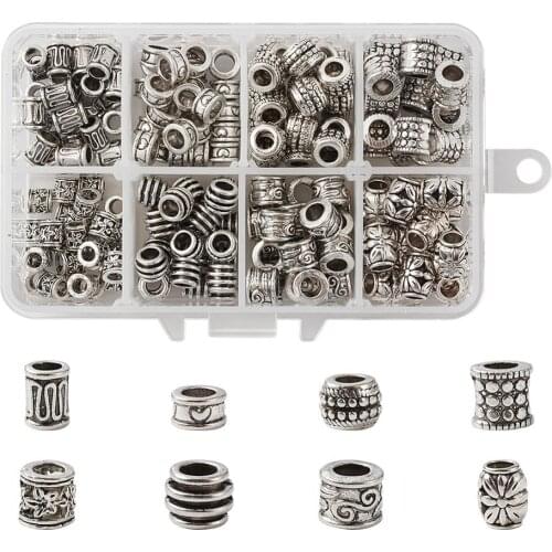 190pcs/box Tibetan Antique Silver Color Large Hole European Beads Mixed Shapes Spacer Beads for DIY Jewerlry Charms Bracelet