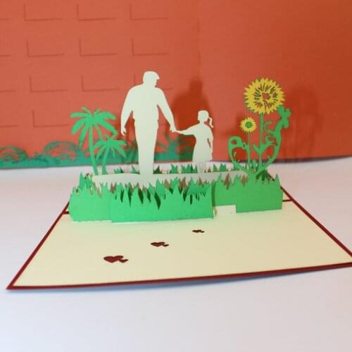 3D Laser Cut Handmade Sun Flower with Dad and Daughter Paper Invitation Greeting Cards PostCard Show Love Fathers Day Gift