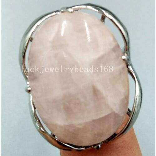 Free Shipping Women Fashion Jewelry 18x25MM Pink Crystal Oval Women Men Bead Ring 6.5~12" US Adjust C5091
