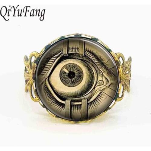 Free shipping Steampunk Jewelry Human Anatomy Eyeball Evil Eye Science Medical Art Ring with Ball