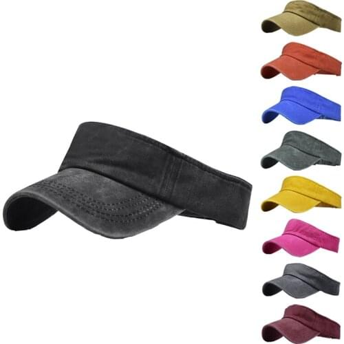 Unisex Solid Color Visor Women Empty Top Baseball Caps Men Summer Casual Sun Hat Washed Cotton Velcro Adjust Retro Sports Gorras