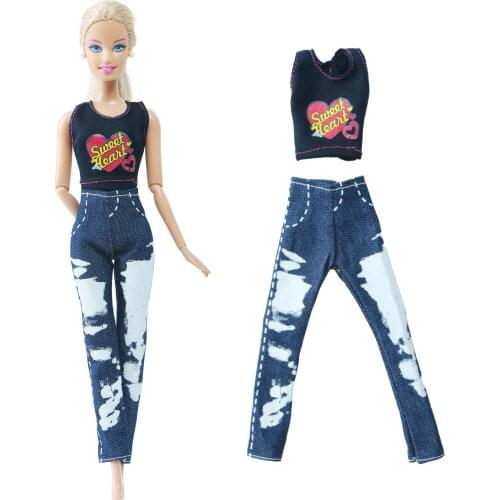 BJDBUS Newest Fashion Doll Outfit Cool Daily Casual T-shirt Trousers Wear Clothes for Barbie Doll Accessories Kids Playhouse Toy