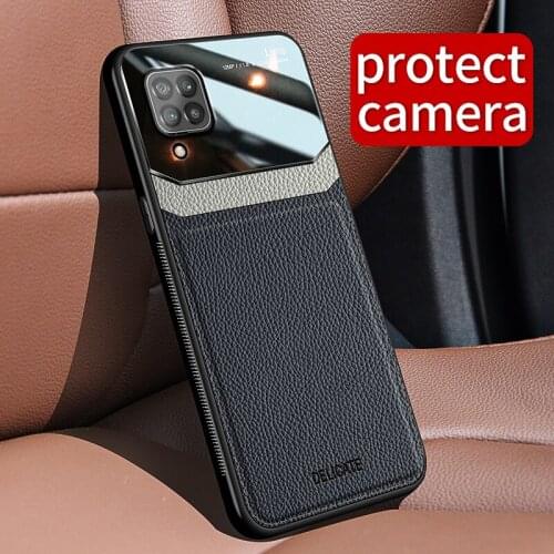 Phone Case for samsung galaxy m62 f62 Cover PC Grained Leather Shockproof Bumper Mirror Case for samsung m62 shell