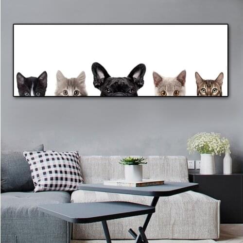 Nordic Canvas Painting Gold Life Animals Wall Print Cute Dogs Cats Wall Art Posters and Print Wall Art Pictures for Living Room