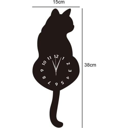 GZ108 cat mirror wall clock mute DIY clock modern living room bedroom home mirror decoration