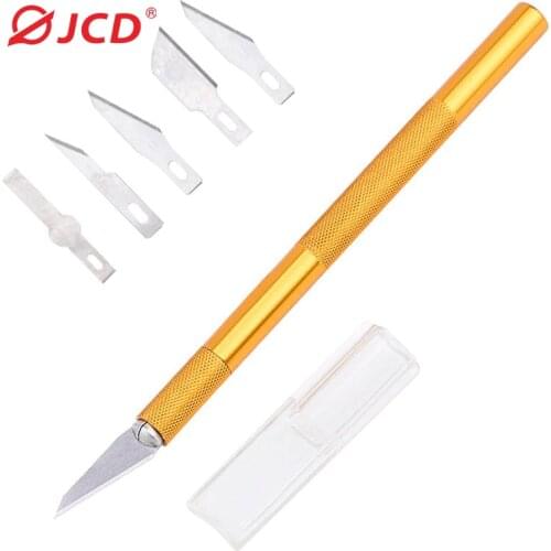 JCD Non-Slip Gold Metal Scalpel Knife Tools for Mobile Phone PCB Cutter Engraving Craft Knives+5pcs Blades DIY Repair Hand Tools