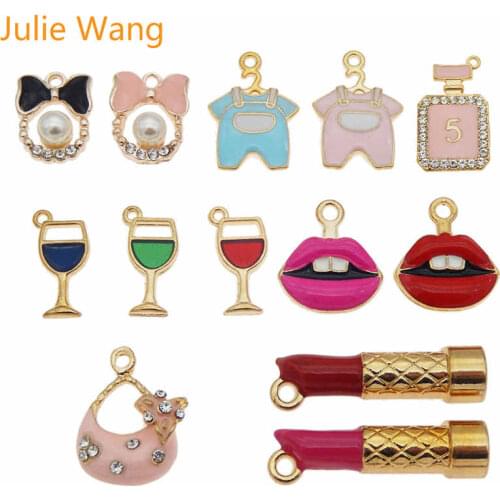 Julie Wang 10PCS Randomly Send Enamel Lipstick Clothes Lips Goblet Bag Charms Bracelet Necklace Alloy Jewelry Making Accessory