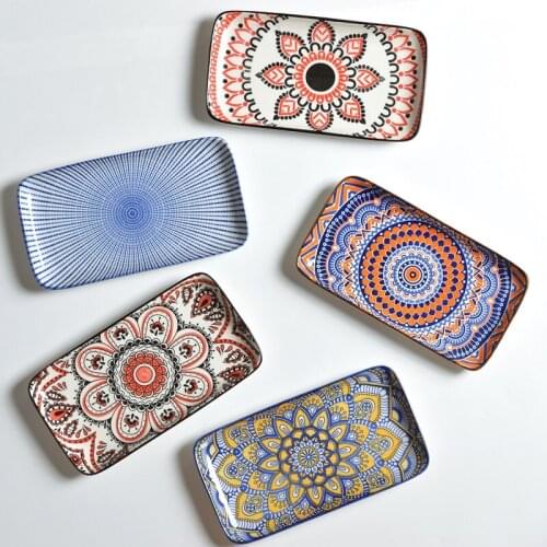 Bohemian Ceramic Plate Jewelry Storage Tray Fruit Candy Sushi Snack Tray Makeup Storage Home Desktop Decoration Accessories