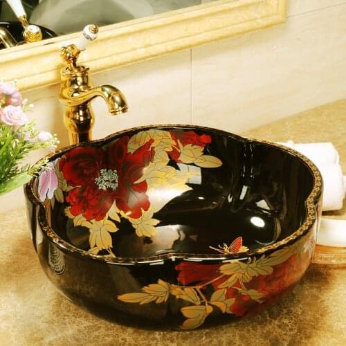 Flower Shape China Handmade Lavabo Ceramic Washbasin Europe Luxurious Artistic Bathroom Sink chinese ceramic wash basin sinks