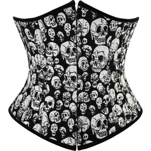 Sexy Underbust Corset Women Skull Print Waist Trainer Body Shaper Steampunk Gothic Slimming Waist Cincher Corselet Plus Size 6XL