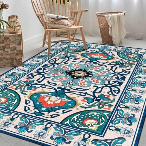 200x300cm European and American Palace Style Blue Flower Ethnic Style Living Room Bedroom Bedside Carpet Floor Mat Customization