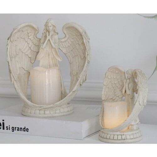 Creative Resin Angel Figurines Electronic Candlestick Crafts Home Decor Angel Miniature Candle Holder Ornaments Wedding Gifts