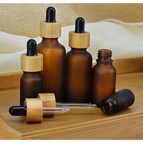 5 10 15ml 30ml 50ml Frosted/ Clear Amber Glass Dropper Bottle with Bamboo Cap 1oz Essential Oil Bottles