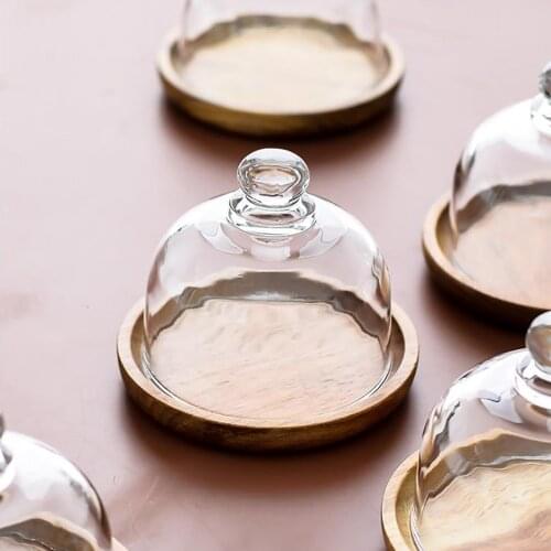 Mini Dessert Plate Dessert Cup Mousse Tray Cake Plate Wooden Dessert Plate with Cover Glass Cover Dessert Plate