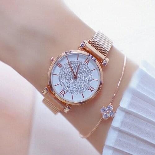 Fashion Luxury Rose Watches Women Mesh Steel Strap Quartz Wrist Watches Date Clock Female Ladies watch relogio feminino