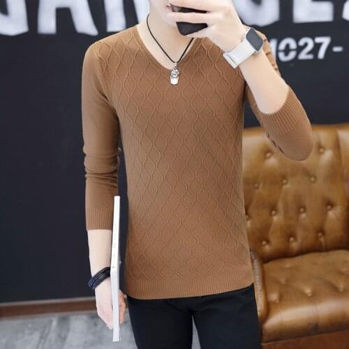 Fall Sweater Slim Fit V Neck Long Sleeve Pullovers Thin Plaid Spring and Autumn White Red Black Navy Blue Pink Mens Sweaters