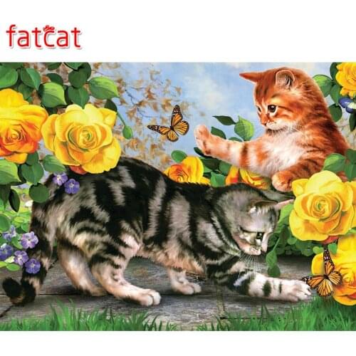 FATCAT Full Square Round Drill 5D DIY Diamond Painting Animals Cat flower Embroidery mosaic Cross Stitch Kit home decor AE700
