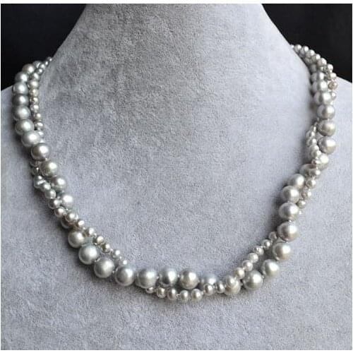 New Favorite Pearl Wedding Necklace 18 inches 4-8mm 2 Strands Gray Genuine Freshwater Pearl Fine Jewelry Nice Women Gift