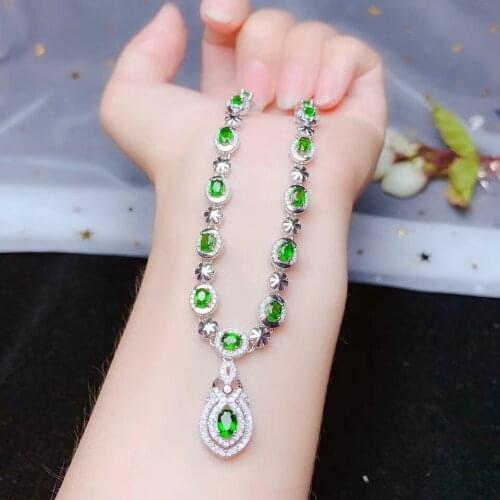 Natural diopside necklace, popular party jewelry, 925 silver design, exquisite and creative