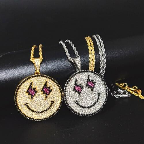 New Fashion Lightning Eyes Smile Ice Out Necklace& Pendant Hip Hop Jewelry AAA Cubic Zircon Necklace For Gift