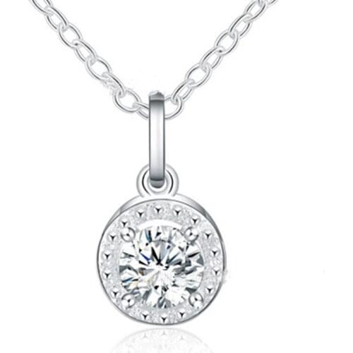 925 Sterling Silver Fashion Crystal Diamond Zircon Atmospheric Round Pendant Necklace 16/18/20/22/24 Inch Ladies Party Jewelry