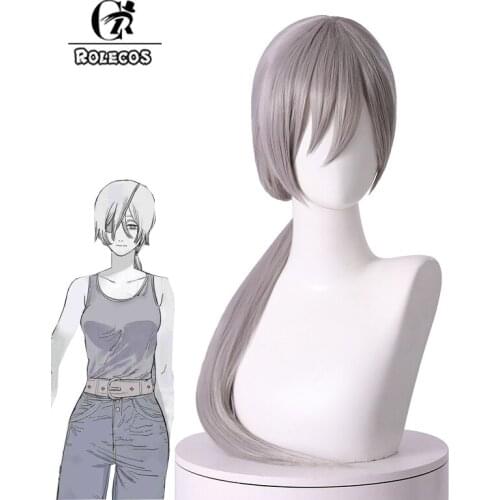 ROLECOS Anime Chainsaw Man Quanxi Cosplay Wig 70cm Sliver Grey Color Women Wigs Halloween Heat Resistant Synthetic Hair