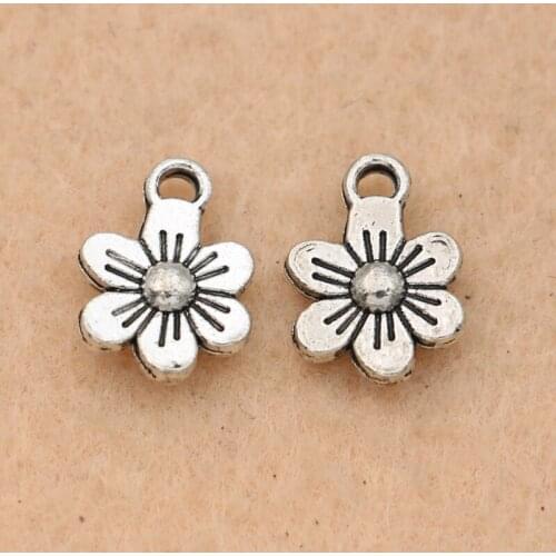 KJjewel Tibetan Silver Plated Flower Charms Pendants for Earrings Bracelets Jewelry Making DIY Accessories 12x9mm 20pcs/lot