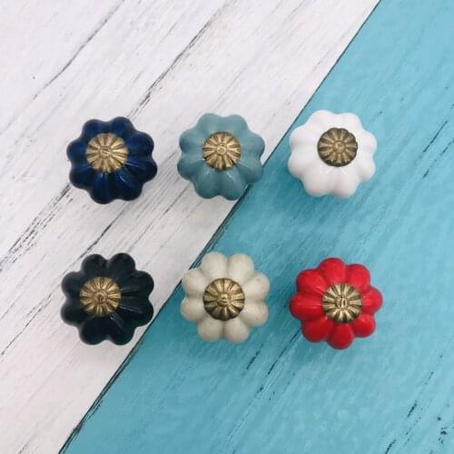 Multi-colored Ceramic Cupboard Pull Single Hole Drawer Kitchen Pumpkin Knobs for Furniture Hardware Cabinet Wardrobe Door Handle
