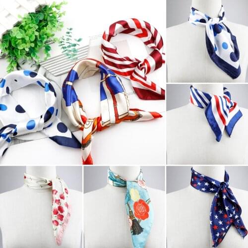 New Women Square Scarf Small Satin Chiffon Silk Touch Dot Floral Bowtie Lady Fashion DIY Headband Bag Hand Accessorie 50cm*50cm
