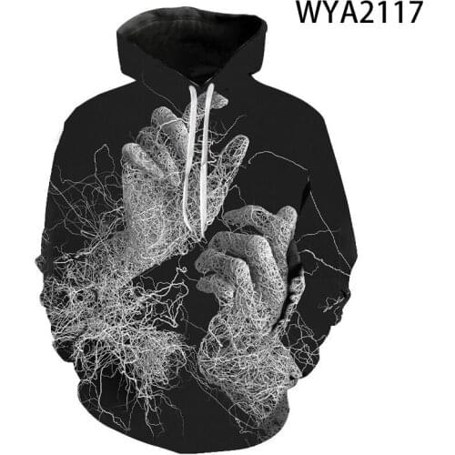 Hot Sale 3D Big Hand Printed & Bone Pattern Hoodie Men Clothes 3D Visual Creative Streetwear Casual Long Sleeve Funny Sweatshirt