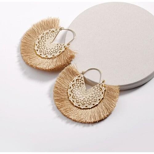 Vintage Bohemian Fan-shaped Tassel Earrings For Women Girls Eardrop Wedding Party Female Fringe Earings