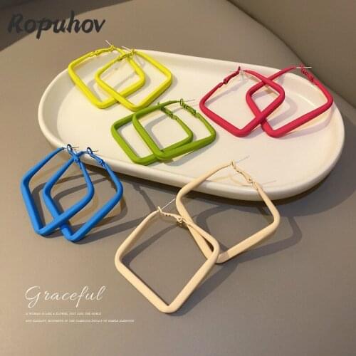 ROPUHOV 2021 New Korean Trendy 925 Silver Needle Candy Earrings Female Square Geometric Earring Net Red Summer New Earrings