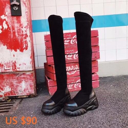Super High Quality Wedge Shoes Women Winter Autumn Motorcycle Boots Thigh High Heel Boot Leather Flats Platform Designer Shoes