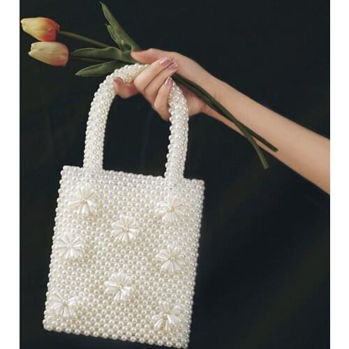 ZA New Pearl Beads Clear Bags for Women Handmade Overweight Flower Pearl Purses and Handbags Luxury Designer Summer Fairy Bags