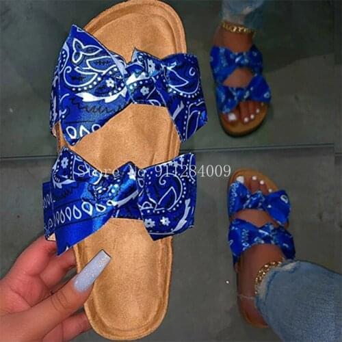 Bandana Slides for Women 2021 New Cow Bow Slides Tie Dye Sandals Summer Graffiti Flast Footwear Flat Wholesale Dropshipping