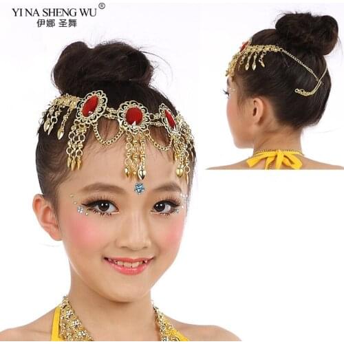 1pcs Belly Dance Headdress Kids costume Accessoies Chains headwear Three Diamond Decoration Dancing Jewelry hair For Girl